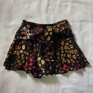 PATRONS OF PEACE Black Floral Mini Skirt with Tie Waist